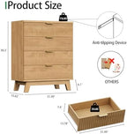 Xixini Fluted Nightstand with 4 Drawers, 31.5" Wide Side Table, Natural Oak - Image 2
