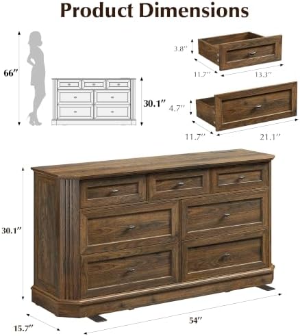 7 Drawers Dresser for Bedroom, 54" Wide Chest of Drawers w/Charging Station - Image 2
