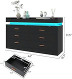 Hlivelood 6 Drawer Dresser with LED Light and Charging Station, Modern Chest of Drawers for Closet, Wide Drawer Organizer Cabinet for Bedroom, Living Room, Entryway, Hallway(Black) - Image 2
