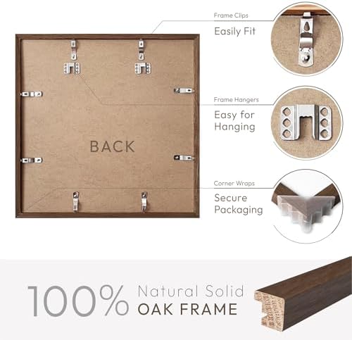 12x12 Wood Frame, Solid Oak 12x12 Picture Frames with Mat to 8x8 - Image 4