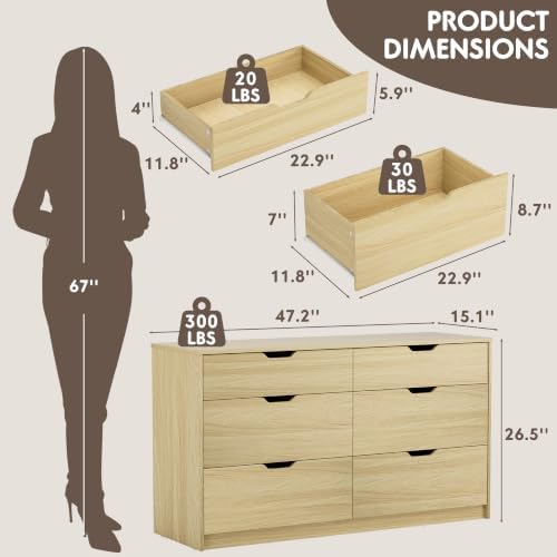 YESHOMY Dresser for Bedroom, 47.2" Modern Wood Chest with 6 Drawers - Image 2