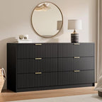 MAISONARIA Black 6 Drawer Dresser for Bedroom, 55" Wide Modern Chest of Drawers with Gold Metal Handles, Fluted Wood TV Stand for Living Room, Hallway - Image 3