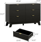 Wodeer 6 Drawer Fluted Dresser for Bedroom, Mid Century Modern Dresser with 6 Drawers, Dressers & Chests of Drawers with Metal Handle, TV Stand & Storage Organizer for Entryway, Hallway, Black - Image 2