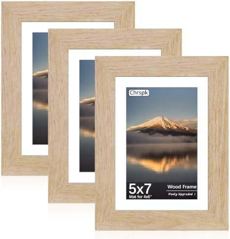 5x7 Picture Frame with Real Glass, Natural Oak Wood Frames, 3 Pack by Unknown