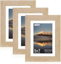 5x7 Picture Frame with Real Glass, Natural Oak Wood Frames, 3 Pack by Unknown