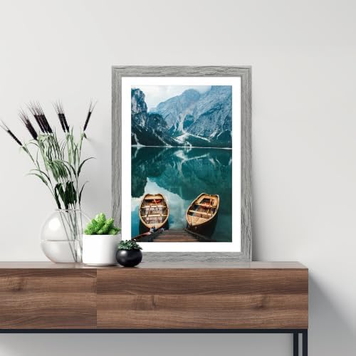 Hongkee 14x20 Frame Set of 4, 14 x 20 Grey Wood Style(Mat 12x18) - Image 2