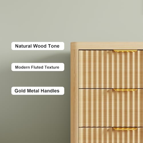 Fluted 9 Drawer Dresser for Bedroom, 59" Horizontal Wide Modern Low Profile Chest of Drawers with Metal Handle & Storage, Long Wooden Dresser TV Stand for Living Room & Closet, Natural Oak Dresser - Image 6