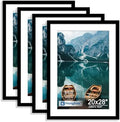 Hongkee 20x28 Picture Frame Set of 4, 20 x 28 Black Wood Style(Mat 16x24) by Hongkee