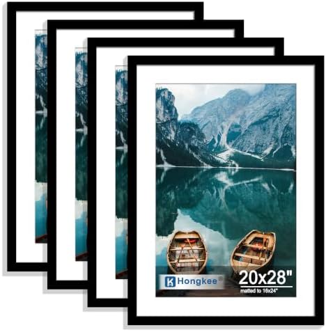 Hongkee 20x28 Picture Frame Set of 4, 20 x 28 Black Wood Style(Mat 16x24) by Hongkee