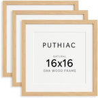 puthiac 16x16 Solid Oak Wood Picture Frames, Natural Oak, 3 Pack by PUTHIAC