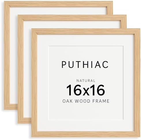 puthiac 16x16 Solid Oak Wood Picture Frames, Natural Oak, 3 Pack by PUTHIAC