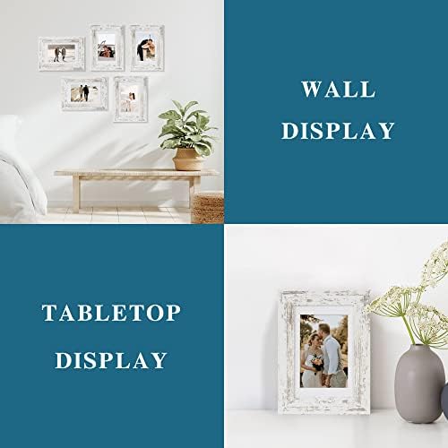 Hongkee 4x6 Picture Frame Set of 4, Made of Real Glass and Distressed White Wooden Frame, 4 by 6 Photo for Wall or Tabletop - Display Picture 3.5x5 with Mat or 4x6 Without Mat - Image 4