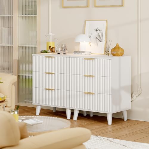 3 Drawers Nightstands Set of 2 w/Charging Station, Modern Fluted Dresser - Image 2
