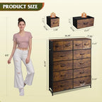 WLIVE 12 Drawer Tall Fabric Dresser Bedroom Storage Chest, Rustic Brown - Image 3