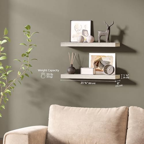 Ballucci Floating Shelves for Wall, 24" Wood Wall Shelf Set of 2, with Invisible Brackets for Bathroom, Living Room, Bedroom, Kitchen, Nursery, 8" Deep, Rustic Gray - Image 3