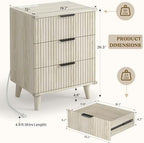 Lulive 3 Drawers Dresser with Socket, Modern Wooden NightStands - Image 2