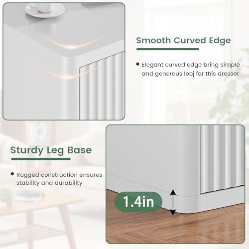 Standifurno White Fluted Dresser for Bedroom with 6 Drawers, 48" Wide Modern Curved Chest of Drawers, Wooden Dresser TV Stand, Wood Closet Clothes Storage Organizer for Living Room - Image 5