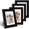Hongkee 5x7 Picture Frame Set of 4, Made of Real Glass and Black Wooden Frame, 5 by 7 Photo for Wall or Tabletop - Display Picture 4x6 with Mat or 5x7 Without Mat by Hongkee