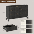 47" Wide Fluted 6 Drawers Dresser for Bedroom,Curved Edge,Black - Image 2