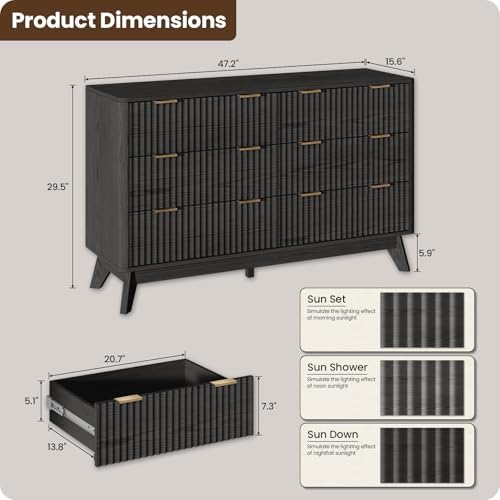 47" Wide Fluted 6 Drawers Dresser for Bedroom,Curved Edge,Black - Image 2