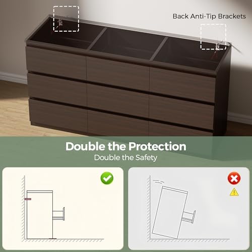 Jocoevol Modern 9 Drawer Dresser for Bedroom, Simply Chest of Drawers, Wood Storage Dresser with Deep Drawers for Living Room Hallway Entryway (Brown) - Image 5
