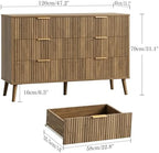 Fluted 6 Drawers Dresser for Bedroom, Wooden Wide Chest of Drawers with Metal Handle, Dresser TV Stand, Closet Storage Organizer for Entryway, Living Room, Hallway - Image 2
