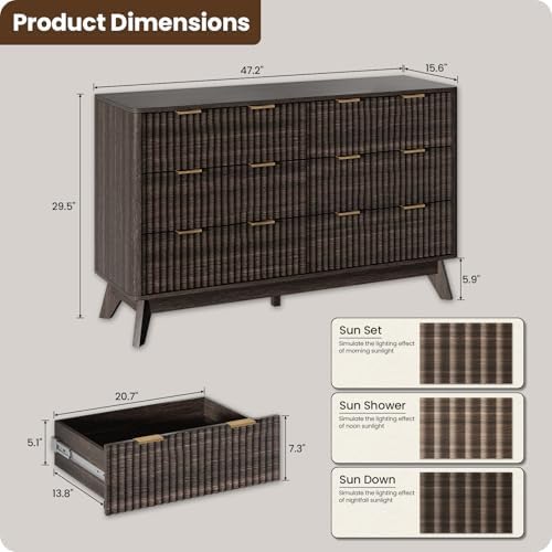 47" Wide Fluted 6 Drawers Dresser for Bedroom,Curved Edge,Walnut - Image 2