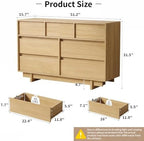 7 Drawer Oak Dresser for Bedroom, 51.5" Wide Mid Century Modern Dresser - Image 2