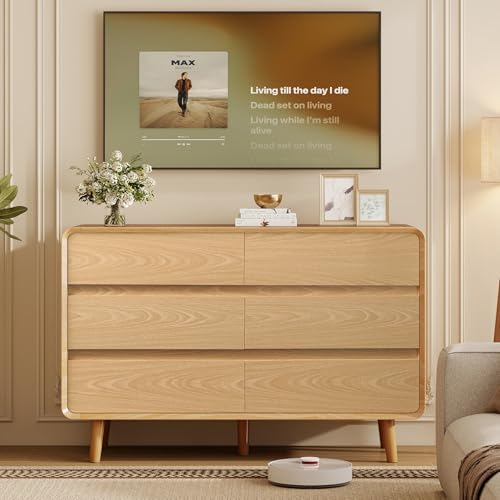 Nasonet 6 Drawer Dresser for Bedroom, 47'' Wide Mid Century Modern Dressers & Chests of Drawers, Wood Storage Drawer Dressers for Hallway, Home Office, Oak - Image 7
