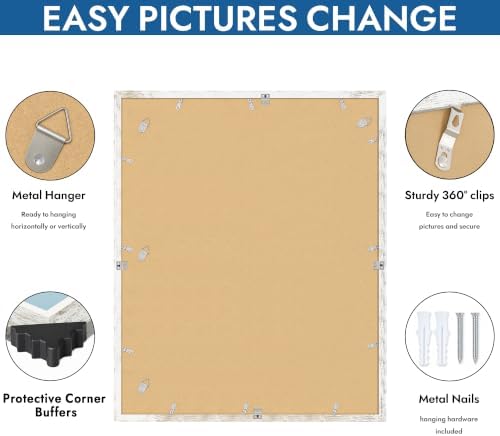 Hongkee 24x30 Frame Set of 4, 24 x 30 Distressed White Wood(Mat 18x24) - Image 5