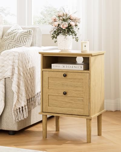 Nightstand, Boho Night Stand with 1 Drawers, Modern Side Accent Table with Open Shelf, Wooden Top Bedside End Table for Bedroom, Living Room, Yellow Oak - Image 4