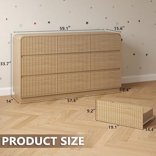 BORNOON Dresser for Bedroom with 9 Drawers, Fluted Chest of Drawers with Round Curved Corner, Hidden Handles, Modern Wood Storage Organizer for Bedroom, Nursery, Living Room - Image 2