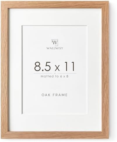 8.5x11 Picture Frame, Solid Oak Wood 8.5 by 11 Frame with Mat 6x8 by TumblerHome