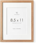 8.5x11 Picture Frame, Solid Oak Wood 8.5 by 11 Frame with Mat 6x8 by TumblerHome