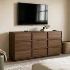 9 Drawer Dresser for Bedroom, 59.1" Wide Double Chest of Drawers with Storage, Wood Dresser TV Stand, Modern Closet Store Organizer for Living Room, Hallway, Nursery, Walnut - Image 3