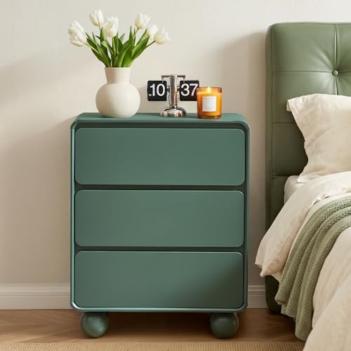 AVZEAR Set of 2 Modern3 Drawer Dresser for Bedroom, Curved Wooden Dresser Chest of Drawers, 3 Drawer Nightstand Closet Clothes Storage Organizer for Kids Bedroom, Living Room, Nursery, Green - Image 5
