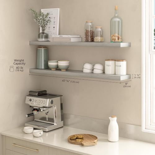 Ballucci Floating Shelves for Wall, 48" Wood Wall Shelf Set of 2, with Invisible Brackets for Bathroom, Living Room, Bedroom, Kitchen, Nursery, 8" Deep, Rustic Gray - Image 3