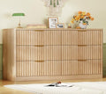 TEENFON Fluted 6 Drawer Dresser for Bedroom, Wide Modern Chest of Drawers with Metal Handle, Curved Profile Design, Wood Closet Clothes Storage Organizer for Bedroom, Hallway, Natural by TEENFON
