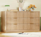 TEENFON Fluted 6 Drawer Dresser for Bedroom, Wide Modern Chest of Drawers with Metal Handle, Curved Profile Design, Wood Closet Clothes Storage Organizer for Bedroom, Hallway, Natural by TEENFON