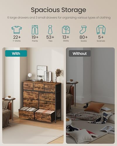 SONGMICS Dresser for Bedroom, Wide Dresser with 9 Fabric Drawers - Image 4