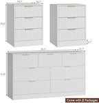 7 Drawer Dresser & 3-Drawer Nightstand Set 3-Piece, White丨Bedroom Dressers and Night Stand Set of 2, Fluted Modern Wood Chest of Drawers Storage Dressers Set for Bedroom - Image 2