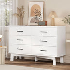 Xixini Dresser for Bedroom, 6 Drawer Wide Modern Chest of Drawers with X-Shaped Sturdy Base, Wood Double Dresser Closet Clothes Storage Organizer, Wooden TV Stand for Living Room, Hallway, White by Xixini