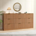 Natural Wood Dresser with 9 Drawer 63" Wide Fluted Dresser for Bedroom丨Long Dresser Modern Chest of Drawers with Gold Handle, Wood TV Stand Storage Organizer for Bedroom, Living Room, Natural Wood by NOVAMAISON