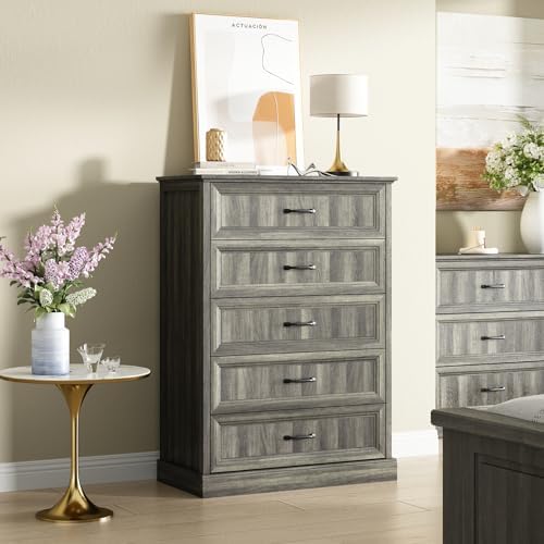 CARPETNAL Farmhouse 5 Drawer Dresser for Bedroom, 44" Tall White Dresser. - Image 4