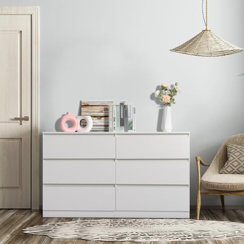 Karl home White 55-Inch 6 Drawer Modern Dresser, Bedroom Storage Chest - Image 5