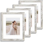 Hongkee 11x14 Picture Frame Set of 4, Made of Glass and Distressed White Wooden Frame, Display 8x10 Pictures with Mat or 11 x 14 Posters without Mat for Wall Mounting, Gallery Photo Frames by Hongkee