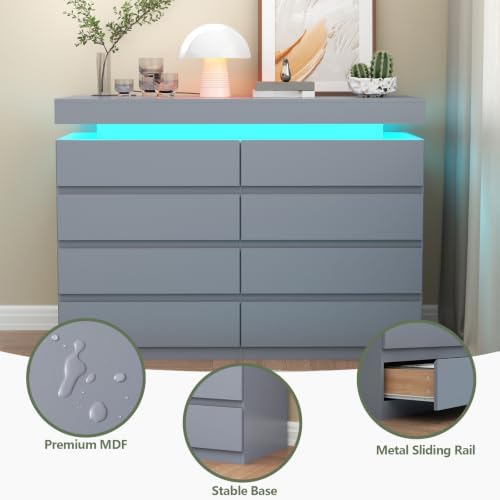 Gyfimoie 8 Drawer Dresser with Power Outlet, Modern Dresser with LED Light - Image 7