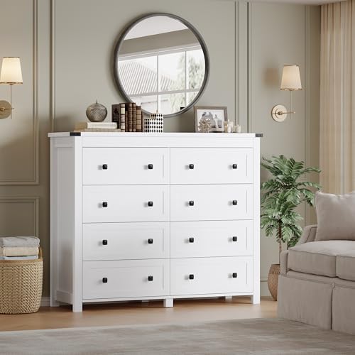 BORNOON Tall 8-Drawer Dresser, Modern Wooden Storage Chest of Drawers, Dresser TV Stand, Wood Drawer Organizer with Metal Handles for Bedroom, Living Room, Hallway - Image 6