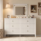 RoyalCraft 6 Drawer Dresser with Lighted Mirror, White Fluted Modern Wood Chest of Drawers, Long Dresser for Bedroom Storage by Bringyoubetterlife
