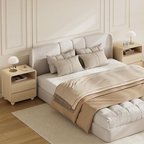 Lulive Night Stand, Bedside End Table with Charging Station, Natural - Image 7